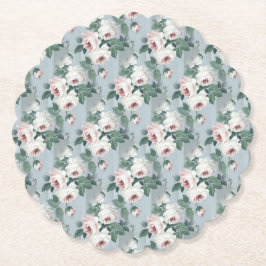 グレーとライトピンクのバラパターンレトロ/ヴィンテージ ペーパーコースター