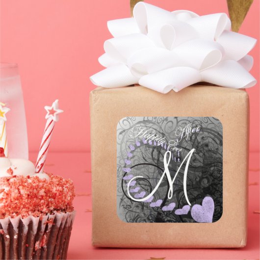 グレーとラベンダーの封印の後結婚ずっと幸せに スクエアシール (パーティー)