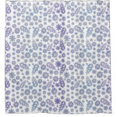 グレーとラベンダーフローラルパターン シャワーカーテン (正面)