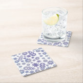 グレーとラベンダーフローラルパターン スクエアペーパーコースター (インサイチュ)
