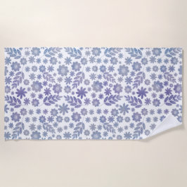 グレーとラベンダーフローラルパターン ビーチタオル