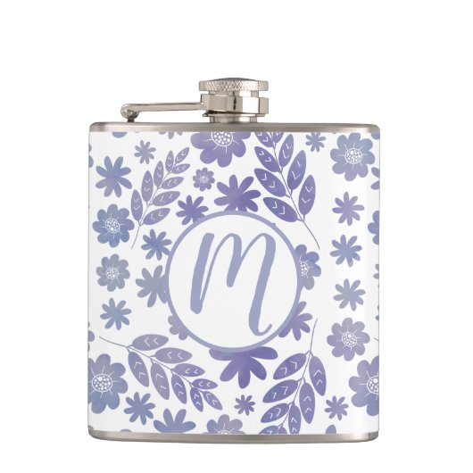 グレーとラベンダーフローラルパターン フラスク (正面)