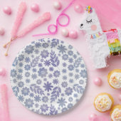 グレーとラベンダーフローラルパターン ペーパープレート (パーティー)