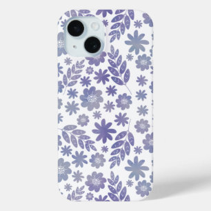 グレーとラベンダーフローラルパターン iPhone 15ケース
