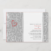 グレーとレッドのハート結婚式招待状 招待状 (正面)