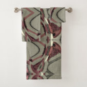 グレーとレッドの抽象芸術アート バスタオルセット (インサイチュ)