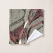 グレーとレッドの抽象芸術アート バスタオルセット (ウォッシュタオル)