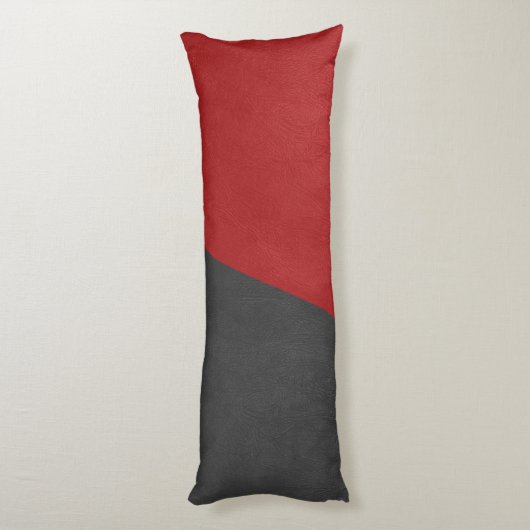 グレーとレッドレザーの幾何学的デザイン ボディピロー (裏面 (縦))