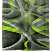 グレーとレモンの曲線パターンで80年代 シャワーカーテン (正面)