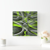 グレーとレモンの曲線パターンで80年代 スクエア壁時計 (ホーム)