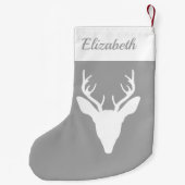 グレーと名前をカスタムするの白い鹿の頭のシルエット スモールクリスマスストッキング (裏面)