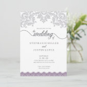 グレーと埃っぽい紫のスクロール結婚式招待状 招待状 (スタンド正面)