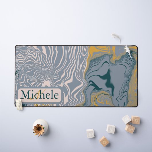 グレーと大理石スワール名前をカスタムする文字 デスクマット (キッズテーブル)