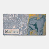 グレーと大理石スワール名前をカスタムする文字 デスクマット (正面)