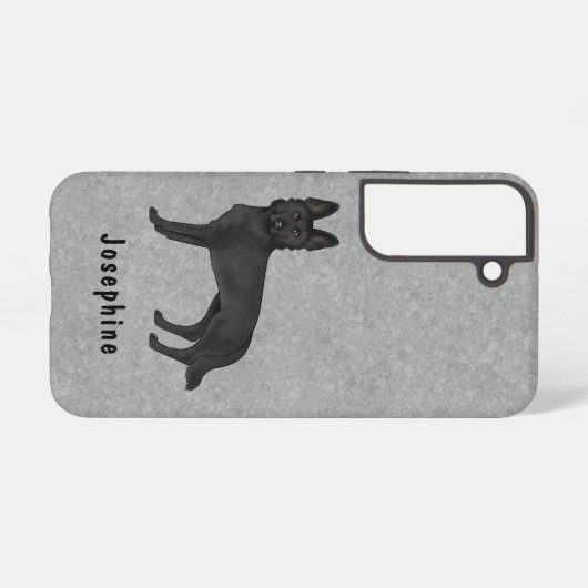 グレーと文字の黒いドイツの羊飼い漫画の犬 SAMSUNG GALAXYケース (裏面横)