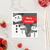 グレーと白と赤い雪だるまカクテルサイズ スタンダードカクテルナプキン (インサイチュ)