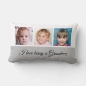グレーと白のおばあちゃんの写真コラージュ ランバークッション (裏面)