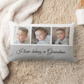 グレーと白のおばあちゃんの写真コラージュ ランバークッション (ブランケット)