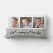 グレーと白のおばあちゃんの写真コラージュ ランバークッション (正面)