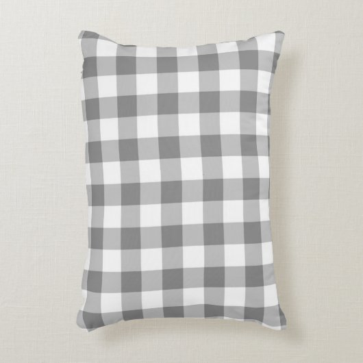 グレーと白のギンガムチェックパターン アクセントクッション (正面(垂直))