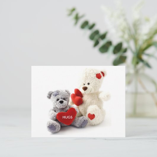グレーと白のクマとハートはがき ポストカード (スタンド正面)