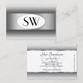 グレーと白のグラデーションイニシャルシルバー楕円フレーム 名刺
