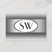 グレーと白のグラデーションイニシャルシルバー楕円フレーム 名刺 (正面)