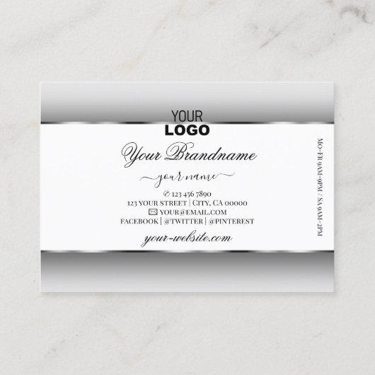 グレーと白のグラデーションロゴシルバー楕円フレーム 名刺 (裏面)