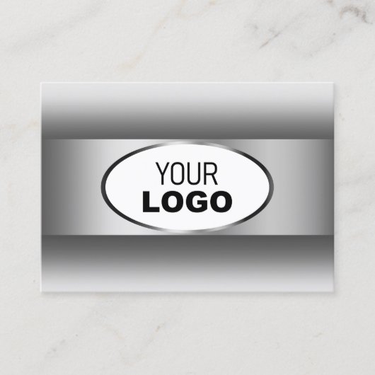 グレーと白のグラデーションロゴシルバー楕円フレーム 名刺 (正面)