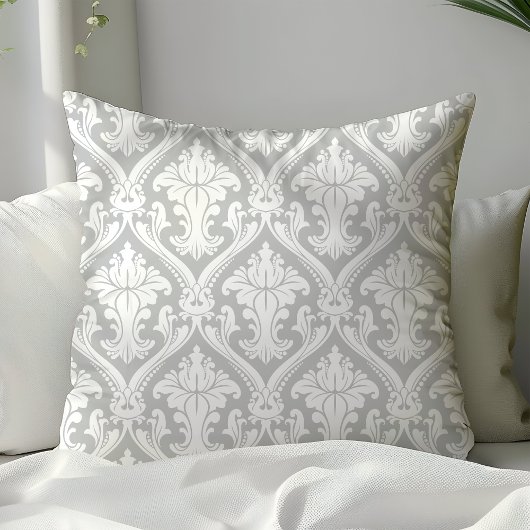 グレーと白のダマスクモダンパターンシスタイリッシュック クッション
