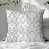 グレーと白のダマスクモダンパターンシスタイリッシュック クッション