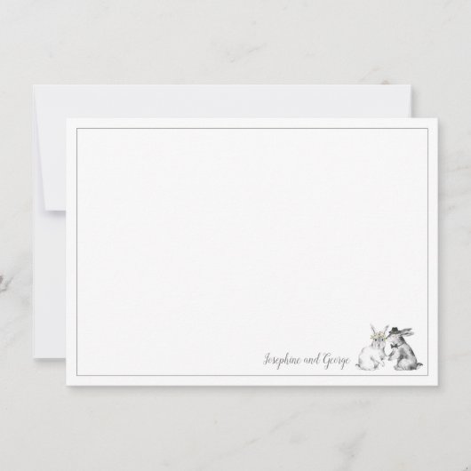 グレーと白のバニーウサギ 招待状 (正面)