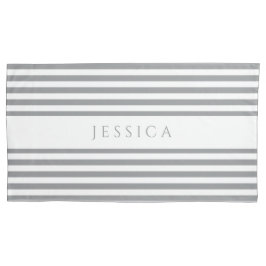 グレーと白のパタストライプのーン名ピローケース 枕カバー