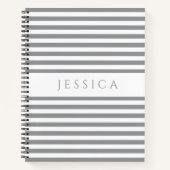 グレーと白のパタストライプのーン名 ノートブック (正面)