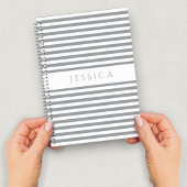 グレーと白のパタストライプのーン名 ノートブック