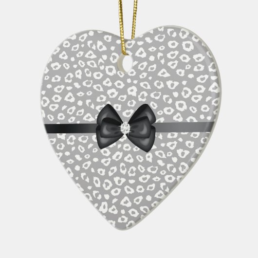 グレーと白のヒョウのプリント(弓つき) セラミックオーナメント (左)