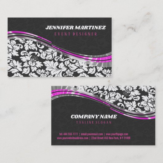 グレーと白のピンクのアクセント付きマスク 名刺 (正面/裏面)