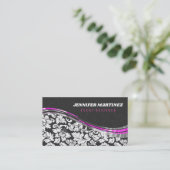 グレーと白のピンクのアクセント付きマスク 名刺 (スタンド正面)