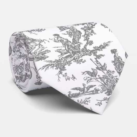 グレーと白のフランスのトイルのネックタイ ネクタイ (ロール)