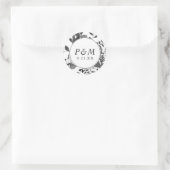 グレーと白のフローラ日付の結婚保存 ラウンドシール (バッグ)