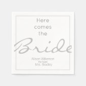 グレーと白のブライダルシャワー来ここザ・ブライド スタンダードカクテルナプキン (正面)