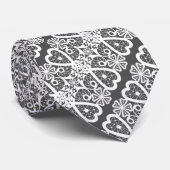 グレーと白のレース模様 ネクタイ (ロール)