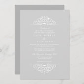 グレーと白のヴィンテージスクロール結婚式招待状 招待状 (正面/裏面)