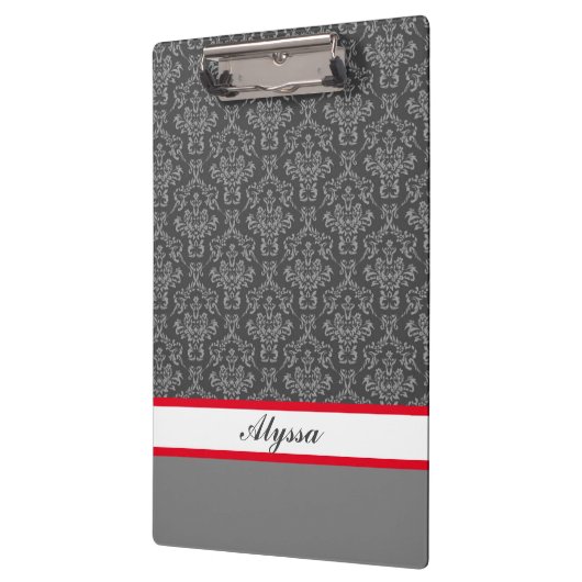 グレーと白の名前のダマスクのパターン クリップボード (左)