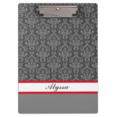 グレーと白の名前のダマスクのパターン クリップボード (正面)