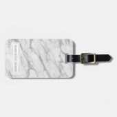 グレーと白の大理石のパーソナライズされた名前 ラゲッジタグ (正面横)