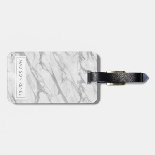 グレーと白の大理石のパーソナライズされた名前 ラゲッジタグ (裏面横)