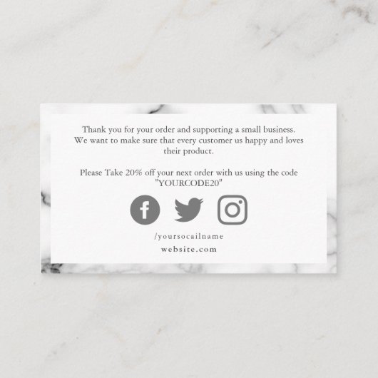 グレーと白の大理石の効果、お感謝してい客様のニーズ エンクロージャーカード (裏面)
