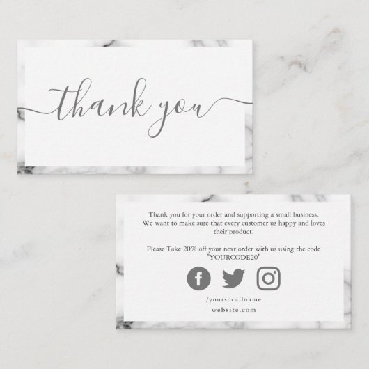 グレーと白の大理石の効果、お感謝してい客様のニーズ エンクロージャーカード (正面/裏面)