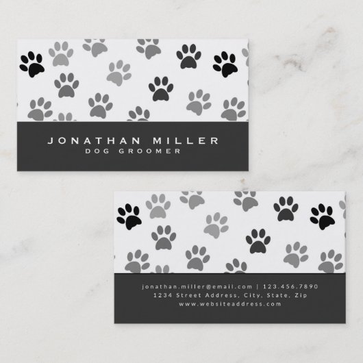 グレーと白の子犬のポープリント |犬のトリマー 名刺 (正面/裏面)